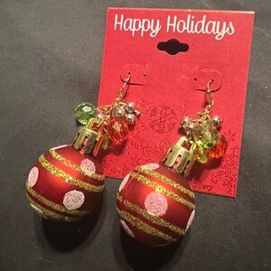 Festive Red and Green  Holiday Ornaments Earrings